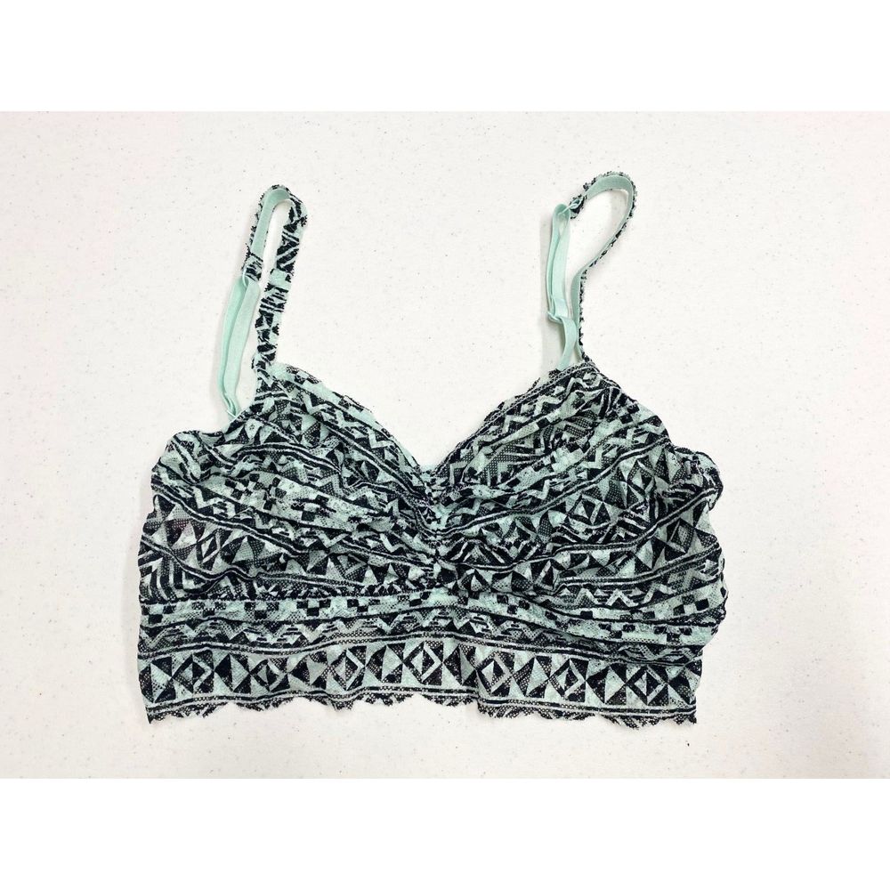 PINK Victoria's Secret Lace Bralette (Light Sea Foam Green and Black Pattern)